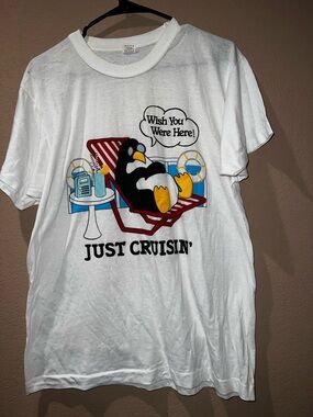 Screen Stars White 'Just Cruisin'' Penguin Graphic Tee